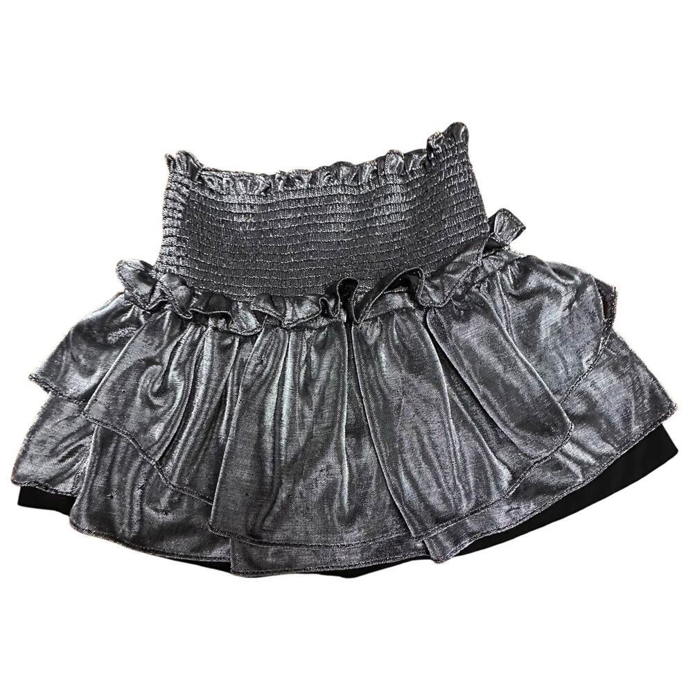 DO+BE Smocked Tiered Pull On Mini Skort Metallic Silver Halloween Costume Sz M